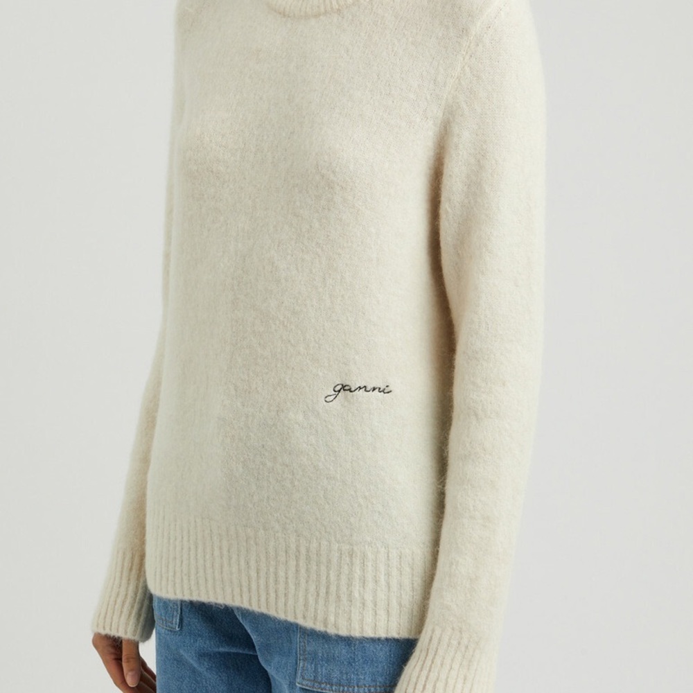Ganni Alpaca Wool Blend Cream Knit Sweater - Picture 3 of 9